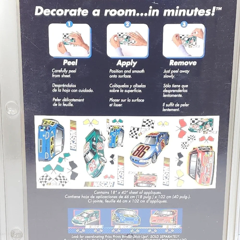 Lot of 3, NASCAR Jumbo Stick-Ups Removable Wall Room Stickers Decals NEW